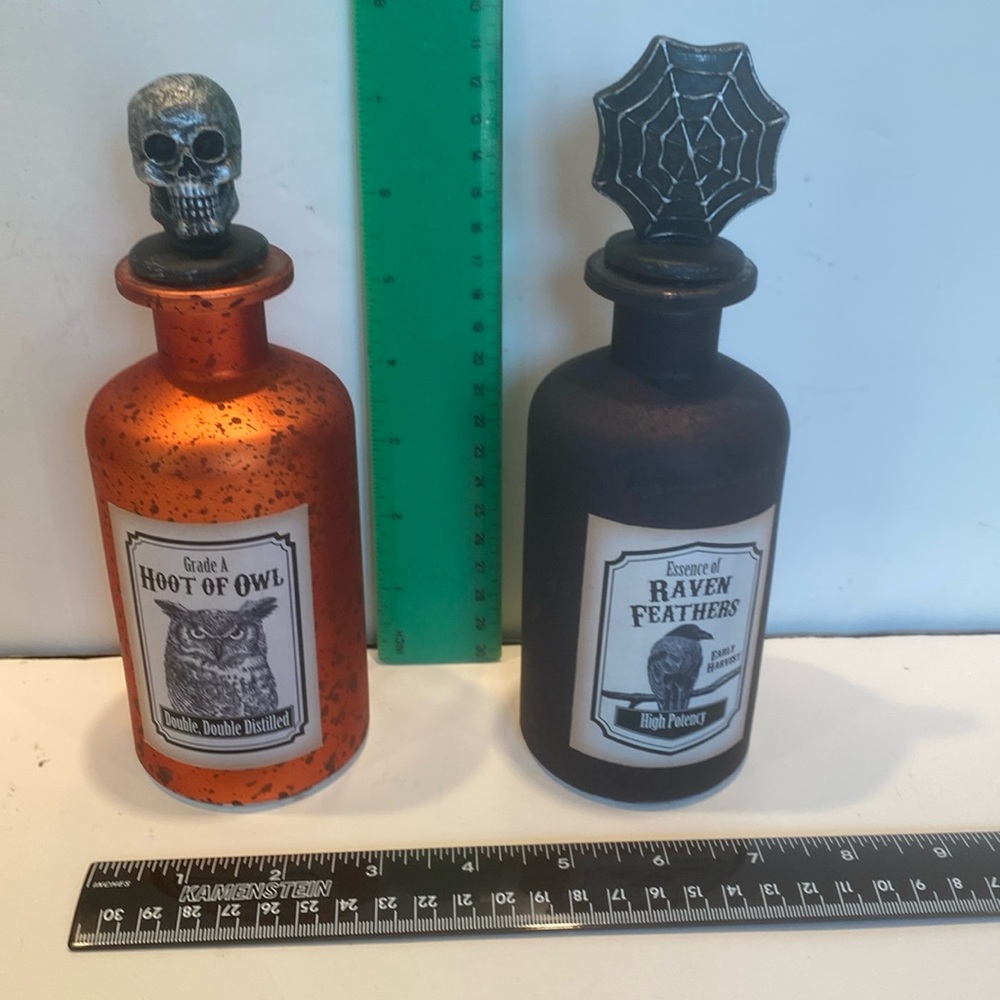 NWT & Vintage Set of 2 Halloween Glass Witch Potion Bottles
